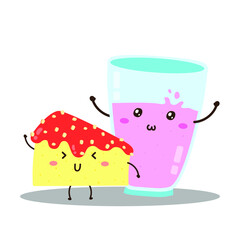 Cute happy fresh strawberry milk and cake vector design
