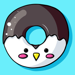 Glazed cute doughnut animal. Isolated donuts with glaze and bite, eaten chocolate icing fritters or caramel circle doughnuts