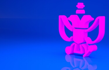 Pink National emblem of Russia icon isolated on blue background. Russian coat of arms two-headed eagle. Minimalism concept. 3d illustration. 3D render..