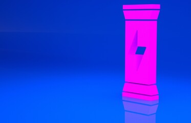 Pink Sports nutrition bodybuilding proteine power drink and food icon isolated on blue background. Minimalism concept. 3d illustration. 3D render..