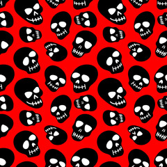 Seamless pattern of a black skull on a red background. Skull pattern.design for Halloween, day of the dead,digital paper