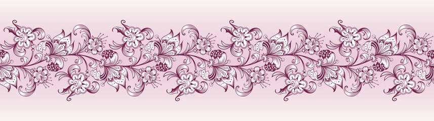 Floral vector border. Engraved nature illustration