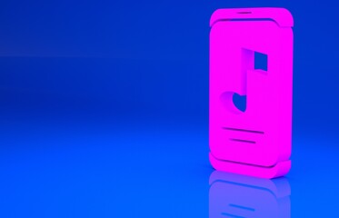 Pink Music player icon isolated on blue background. Portable music device. Minimalism concept. 3d illustration. 3D render..