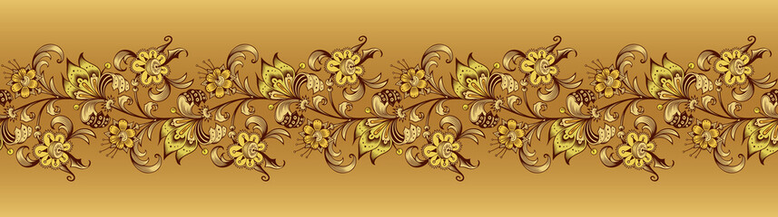 Floral vector border. Engraved nature illustration