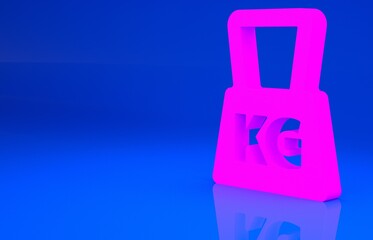 Pink Weight icon isolated on blue background. Kilogram weight block for weight lifting and scale. Mass symbol. Minimalism concept. 3d illustration. 3D render..