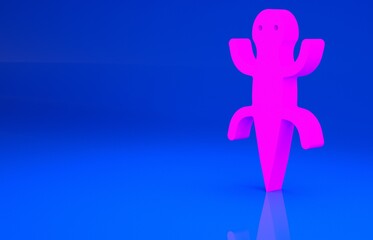 Pink Lizard icon isolated on blue background. Minimalism concept. 3d illustration. 3D render..