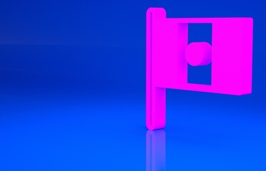 Pink Mexico flag on flagpole icon isolated on blue background. Minimalism concept. 3d illustration. 3D render..