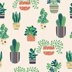 flowers in pots vector seamless pattern