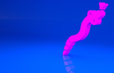 Pink Snake icon isolated on blue background. Minimalism concept. 3d illustration. 3D render..