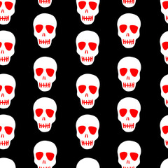 Skull pattern. White skull on a black background.Vector illustration.Design for Halloween, Day of the dead,prints