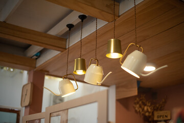 Blurred coffee shop in warm tone.