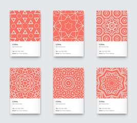 Trendy Color Coral Vector Minimal Graphic Trendy Vertical Abstract Pattern Cards Set