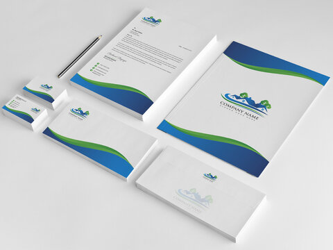 Minimal Branding Identity template. Business card, Letterhead, Invoice, Envelope, Business Folder in vector Illustration