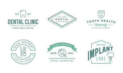 Set of Vector Dental Signs. Template Illustration. Stomatology Graphic Oral Elements.
