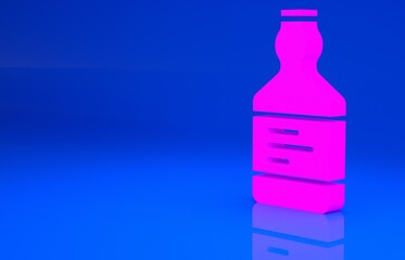 Pink Tequila bottle icon isolated on blue background. Mexican alcohol drink. Minimalism concept. 3d illustration. 3D render..