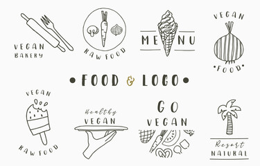 food logo collection with fork,ice cream,onion,coconut tree.Vector illustration for icon,logo,sticker,printable and tattoo