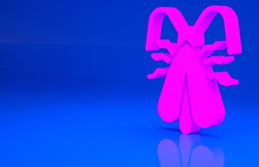 Pink Clothes moth icon isolated on blue background. Minimalism concept. 3d illustration. 3D render..