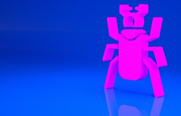 Pink Beetle bug icon isolated on blue background. Minimalism concept. 3d illustration. 3D render..