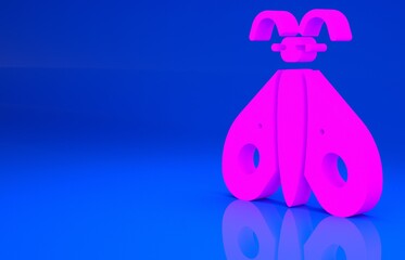 Pink Butterfly icon isolated on blue background. Minimalism concept. 3d illustration. 3D render..