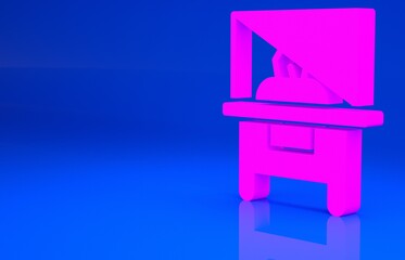 Pink Glass showcase for exhibit icon isolated on blue background. Minimalism concept. 3d illustration. 3D render..