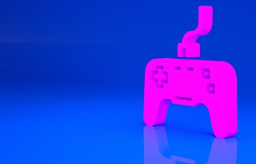 Pink Gamepad icon isolated on blue background. Game controller. Minimalism concept. 3d illustration. 3D render..