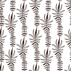 Floral seamless background. Vector pattern design. Rustic leaves pattern. Textile and linen design with black and white nature.