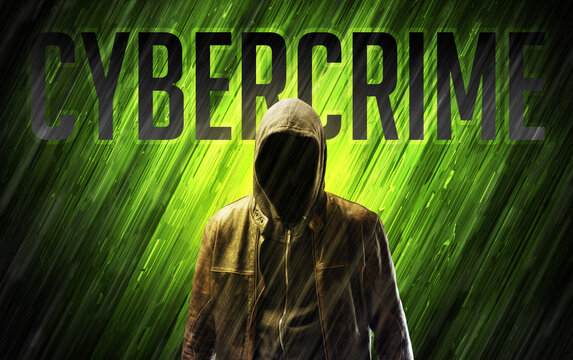 Mysterious Man With CYBERCRIME Inscription, Online Security Concept