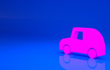 Pink Toy car icon isolated on blue background. Minimalism concept. 3d illustration. 3D render..