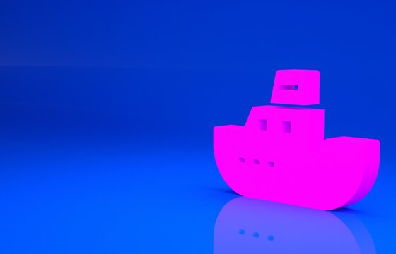 Pink Toy boat icon isolated on blue background. Minimalism concept. 3d illustration. 3D render..