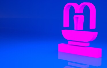 Pink Fountain icon isolated on blue background. Minimalism concept. 3d illustration. 3D render..