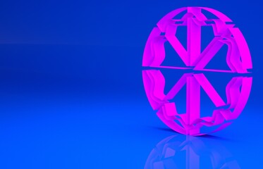 Pink Pizza icon isolated on blue background. Fast food menu. Minimalism concept. 3d illustration. 3D render..