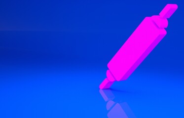Pink Rolling pin icon isolated on blue background. Minimalism concept. 3d illustration. 3D render..