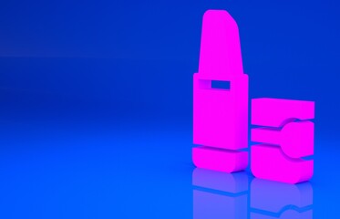 Pink Lipstick icon isolated on blue background. Minimalism concept. 3d illustration. 3D render..