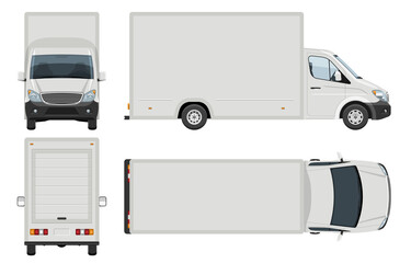 Van vector template with simple colors without gradients and effects. View from side, front, back, and top