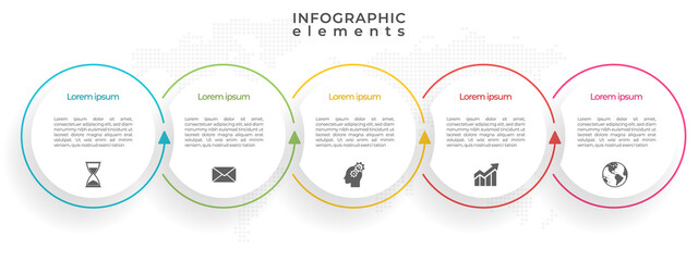 Timeline circle infographic template 5 options or step.