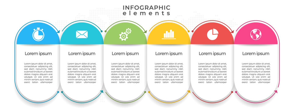 Timeline Infographic Template 6 Options Or Step, Flat Design.