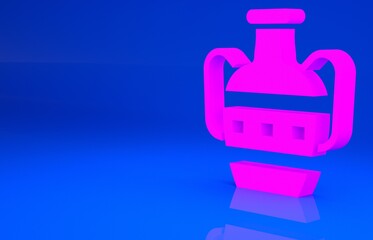 Pink Ancient amphorae icon isolated on blue background. Minimalism concept. 3d illustration. 3D render..