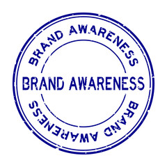 Grunge blue brand awareness word round rubber seal stamp on white background