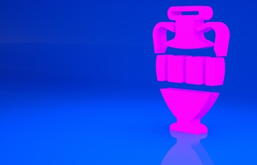 Pink Ancient amphorae icon isolated on blue background. Minimalism concept. 3d illustration. 3D render..