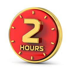 Fototapeta premium Golden 2 hours on red background. 2 hrs gold. 3d illustration.