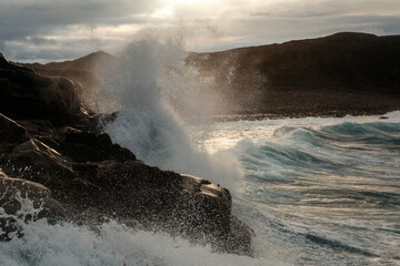 Barents Sea coast near Teriberka village, Murmansk region, Russia, autumn landscape