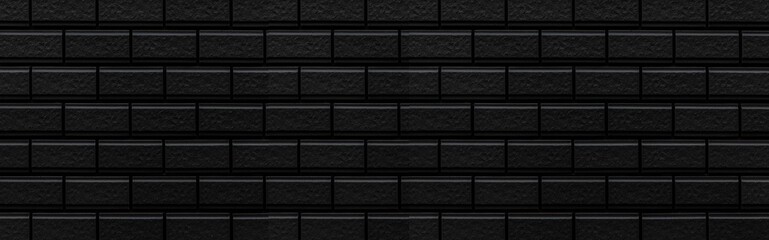 Panorama of Black brick wall texture and seamless background. Brickwork or stonework flooring...