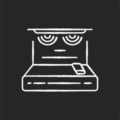 Infrared sauna chalk white icon on black background. Modern bathhouse with electric heaters. Spa salon relaxation. Contemporary vaporarium with infrared lamps isolated vector chalkboard illustration