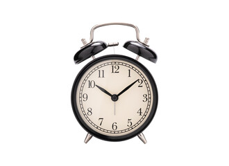 Isolated of black alarm clock on white background with clipping path.