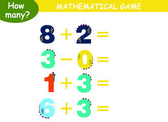 examples of addition and subtraction with dinosaurs. educational page with mathematical examples for children.