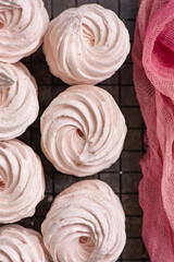 Homemade berry marshmallow (Zephyr), selective focus
