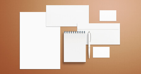 Corporate Identity Stationery Mock-up Set on brown background