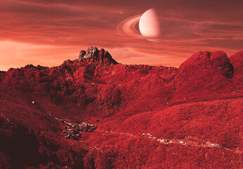 planeta Marte con otro planeta en el horizonte © marcantabrico