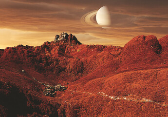 planeta Marte con otro planeta en el horizonte © marcantabrico