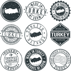 Turkey Set of Stamps. Travel Stamp. Made In Product. Design Seals Old Style Insignia.
